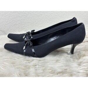 VANELi Black Satin Snip Toe Heels 9N Narrow Classic Career Dress Slip On Evening